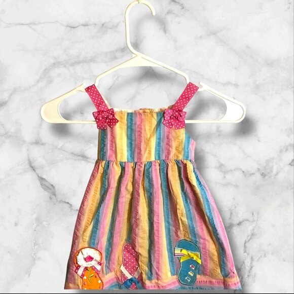 Emily Rose Seersucker Flip Flop Dress 2T Rainbow Striped With Polka Dot Bow - Picture 10 of 13